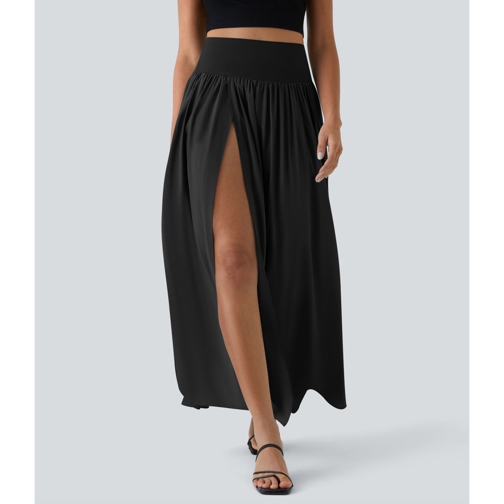 Halara Skirt Womens Medium Black Breezeful High Waisted Split 2-in-1 Maxi Skirt